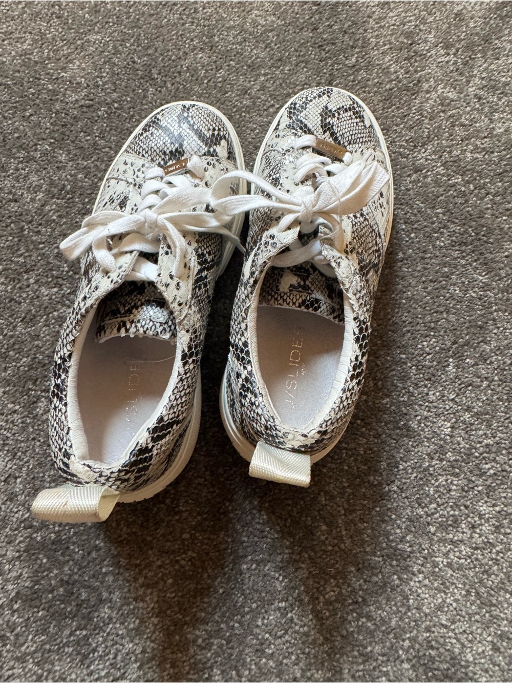 J Slides Women's Snake-Print Lace-Up Sneakers in White and Black